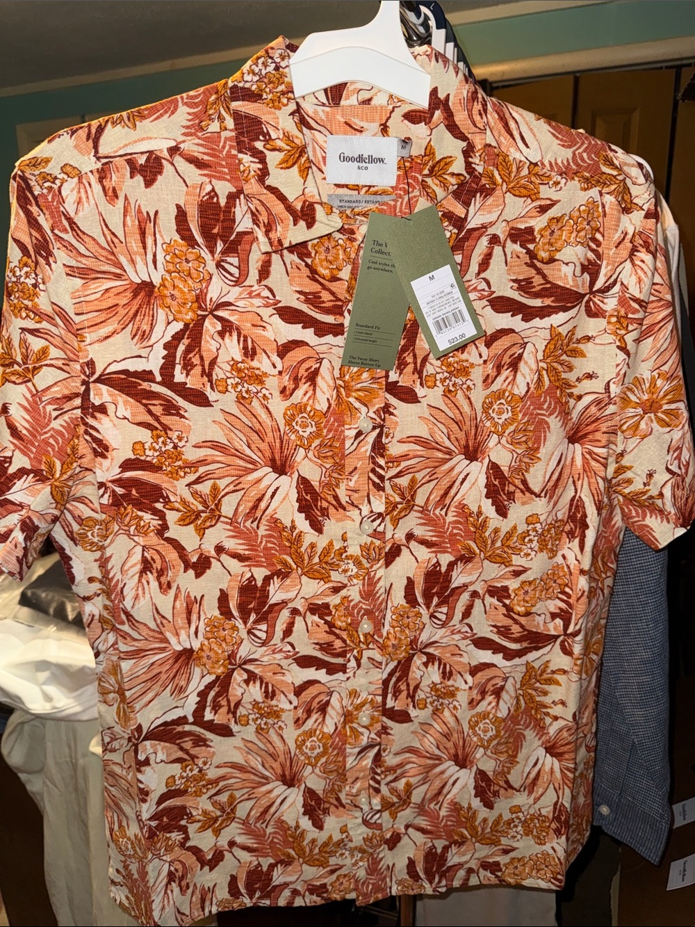 Goodfellow & Co Men’s Short Sleeve Button-Down Shirt — Rust and Cream Floral